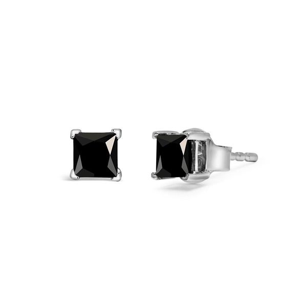 Haus of Brilliance White Gold Princess-Cut Treated Black Diamond Stud Earrings - Picture 5 of 5